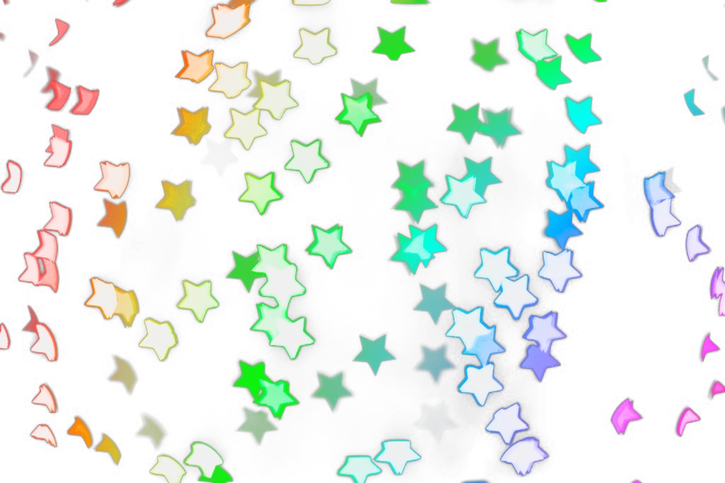 An example of a disco light projection with a collection of colourful, star-shaped light patterns scattered across the frame.